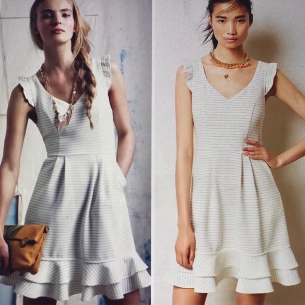 Anthropologie Maeve Ruffle Flounce Striped Dress